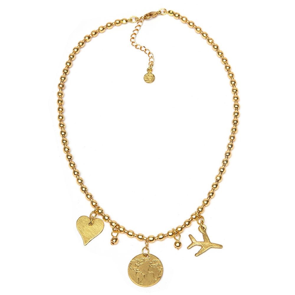 NECKLACE HEART/TRAVEL CHARM